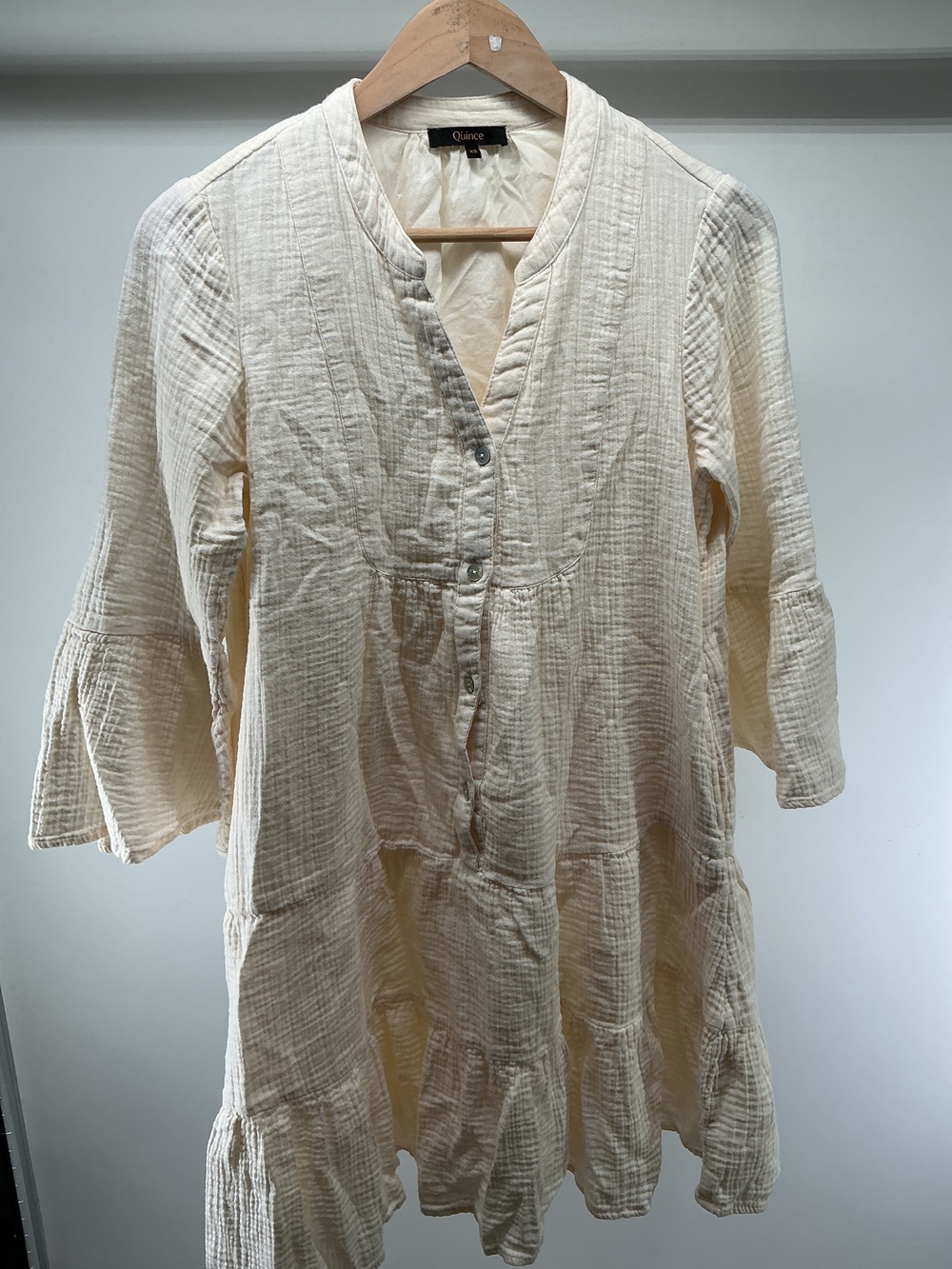 100% Organic Cotton Gauze Long Sleeve Tiered Mini Dress